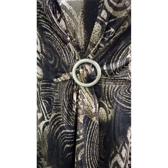 Nicola Woman Top Size 1X Brown Black Abstract Pattern Buckle Detail 3/4 Sleeves - Picture 4 of 10